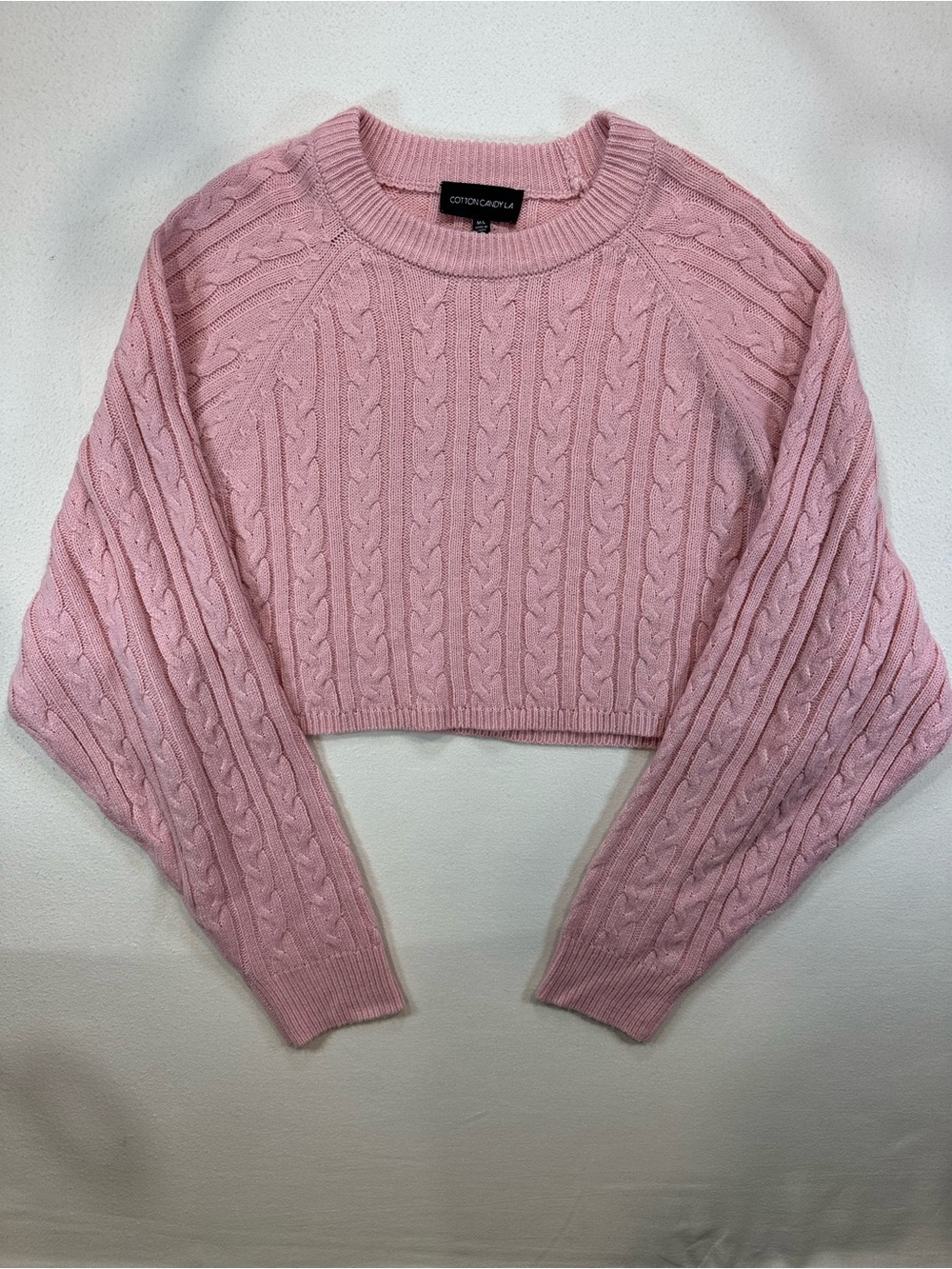 Cotton Candy LA Pink Cable Knit Cropped Crewneck Sweater Size M/L EUC Barbiecore